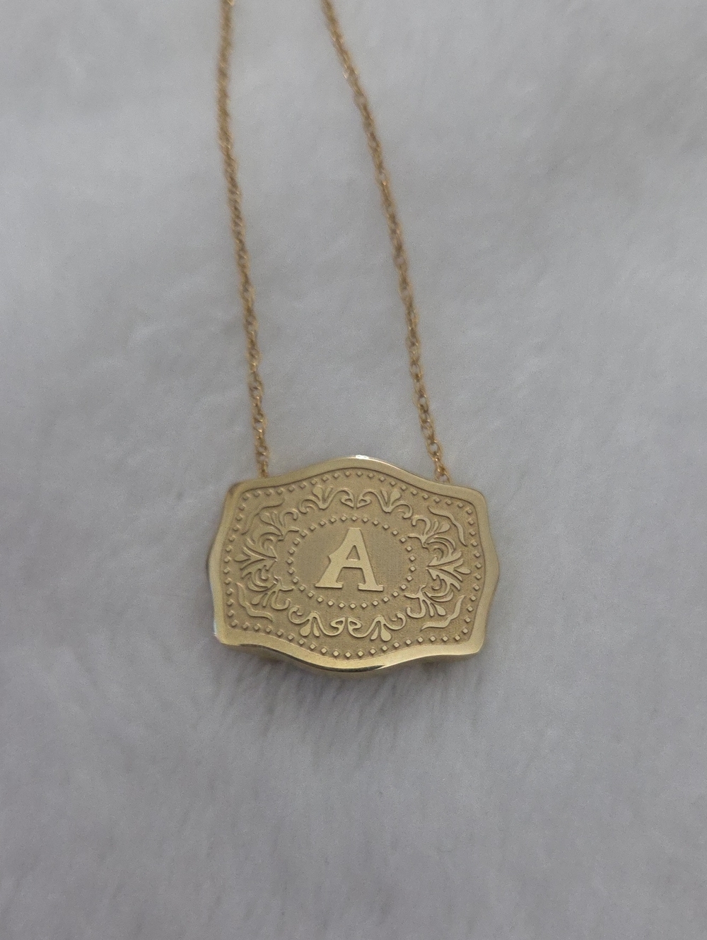 Belt Buckle Necklace Initial "A"
